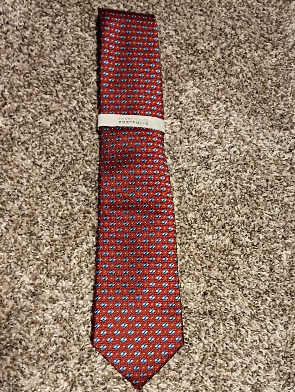 Perry Ellis Men's Cognac Rust With Blue Patterned Silk Tie